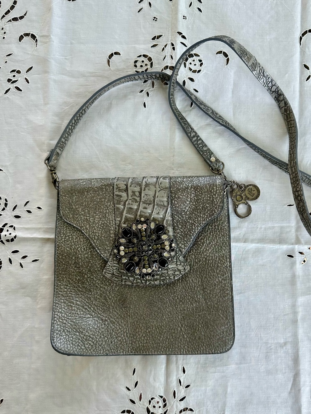 Leatherock Metallic Gray Embellished Crossbody Bag